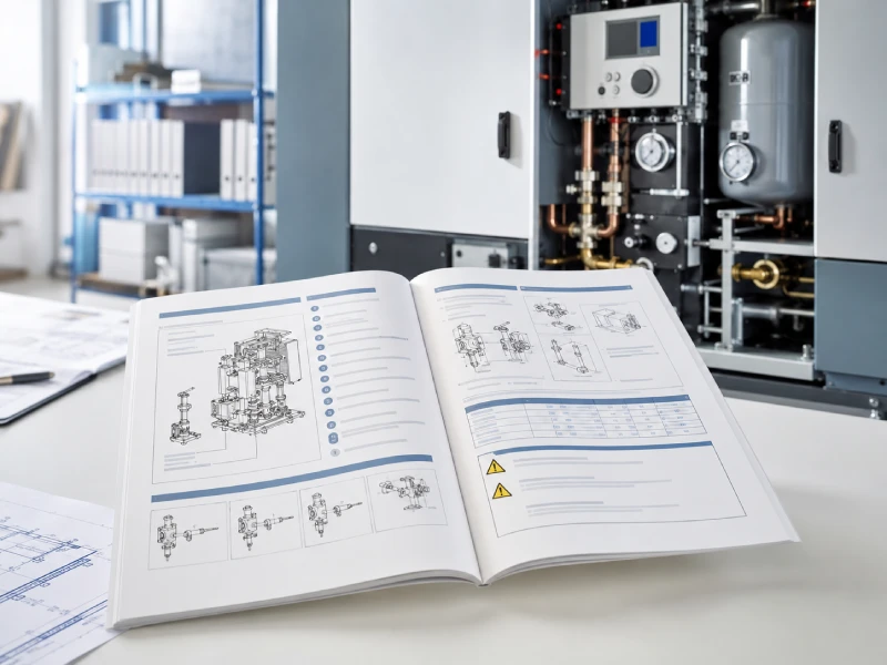 Technical professional referring to an equipment manual with operating instructions, safety information and diagrams