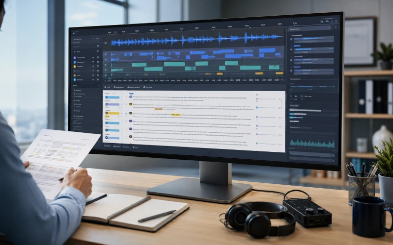 AI speech recognition and professional human transcription review workflow
