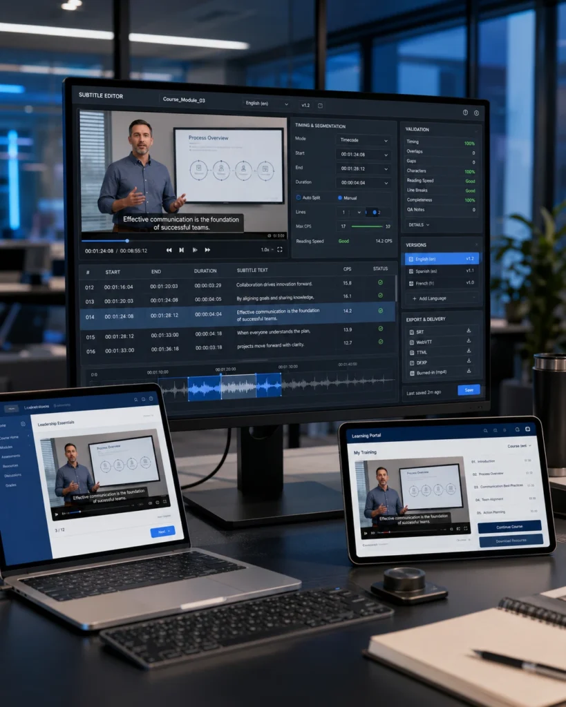 LMS-ready eLearning subtitle timing formatting and platform delivery