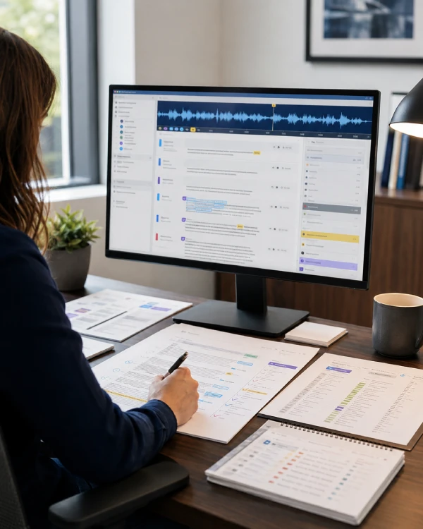 Professional human review of audio transcription and terminology