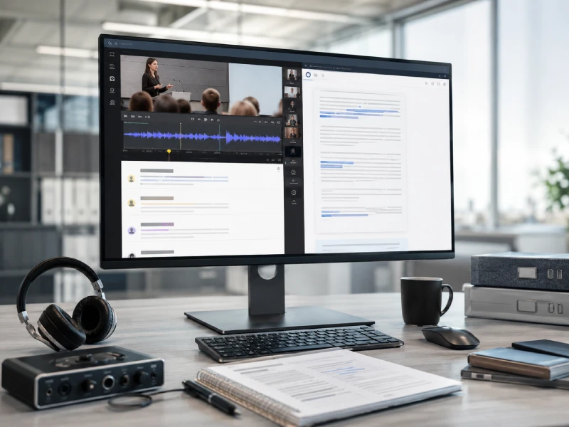 Professional audio and video transcription workspace
