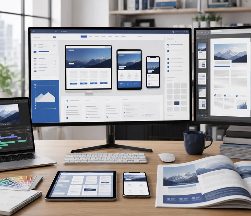 Multilingual website interface formatting, responsive review and CMS publishing workspace